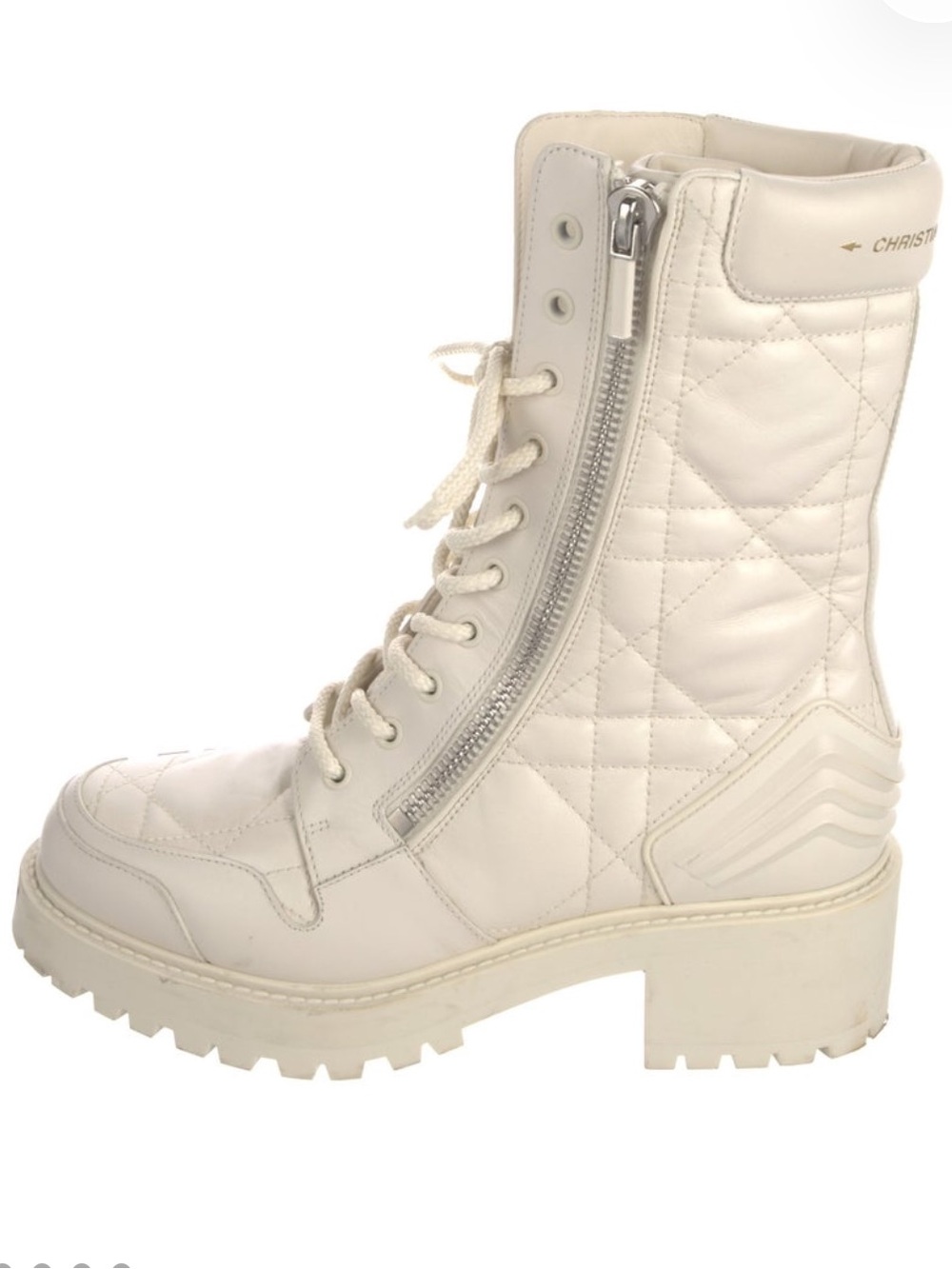 Dior Cream Quilted Cannage Ivory Combat Boots/D-Leader Boots with Side Zip 8/38